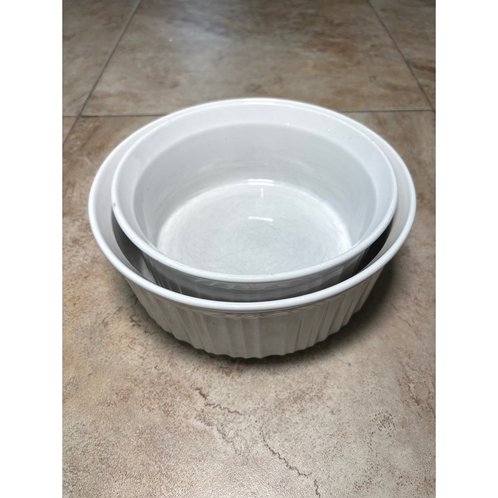 CorningWare French White 1.5 Qt Stoneware Round Ramekin Set of 2 Fluted White